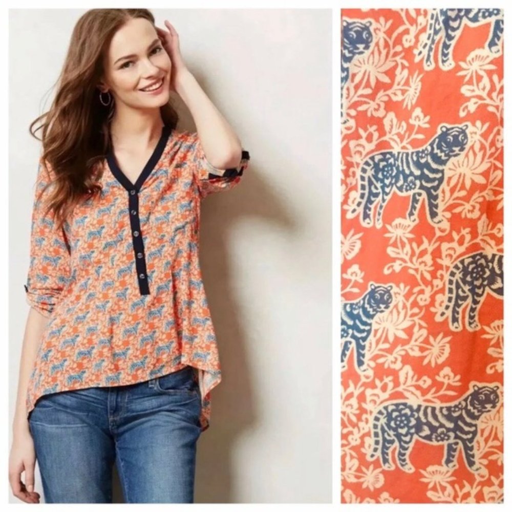 Anthro Vanessa Virginia Honore Tiger Print Top XS